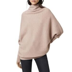 Allsaints Ridley Cashmere Blend Long Sleeve Oversized Pale Pink Jumper Sweater L